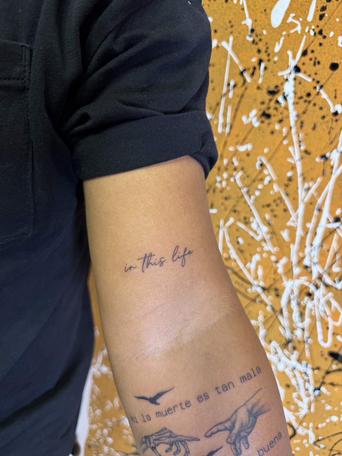 Fine line lettering tattoo: in this life
